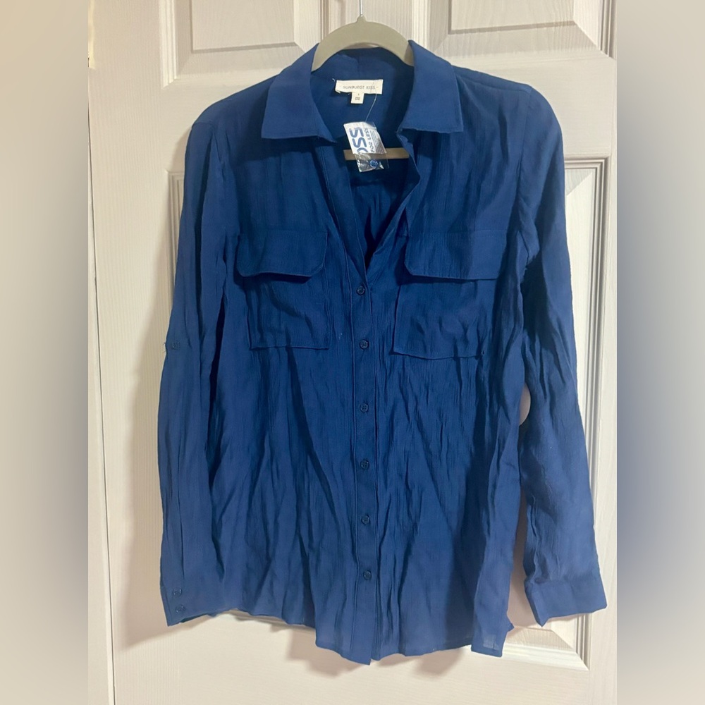 Women’s NWT Small Blue Button-Up Shirt Sunburst KISS Brand